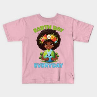 Earth Day Everyday Cute Afro Hair Girl Earth Day 2024 Kids Kids T-Shirt